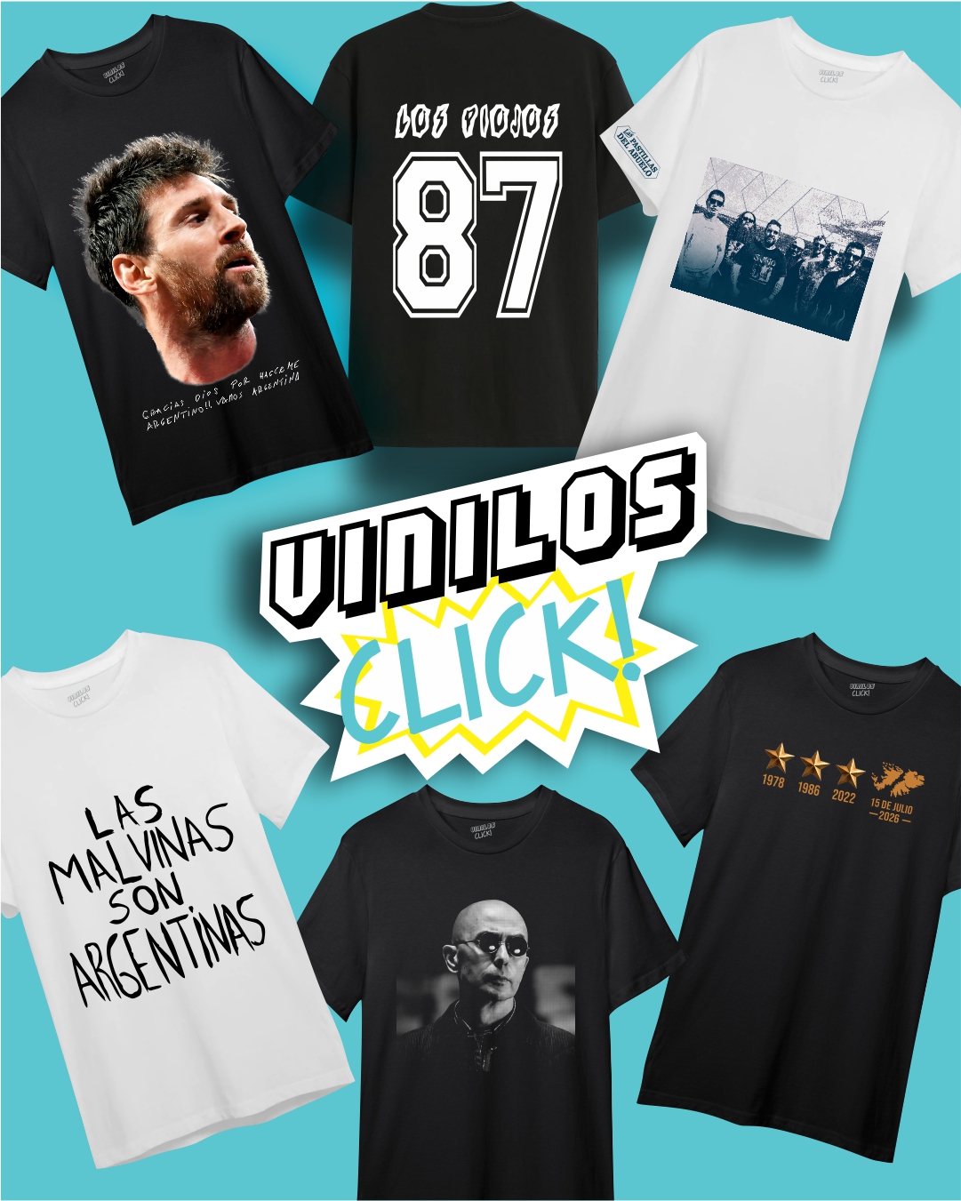 Selección de remeras estampadas de Vinilos Click